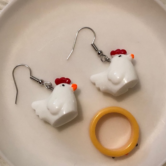 Chicken drop earrings and chick ring - Picture 2 of 2